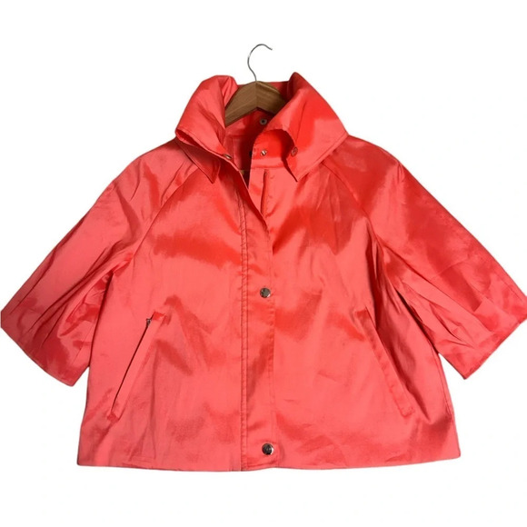 Samual Dong women’s S short sleeved jacket bright coral, kinda raincoat material - Picture 1 of 16